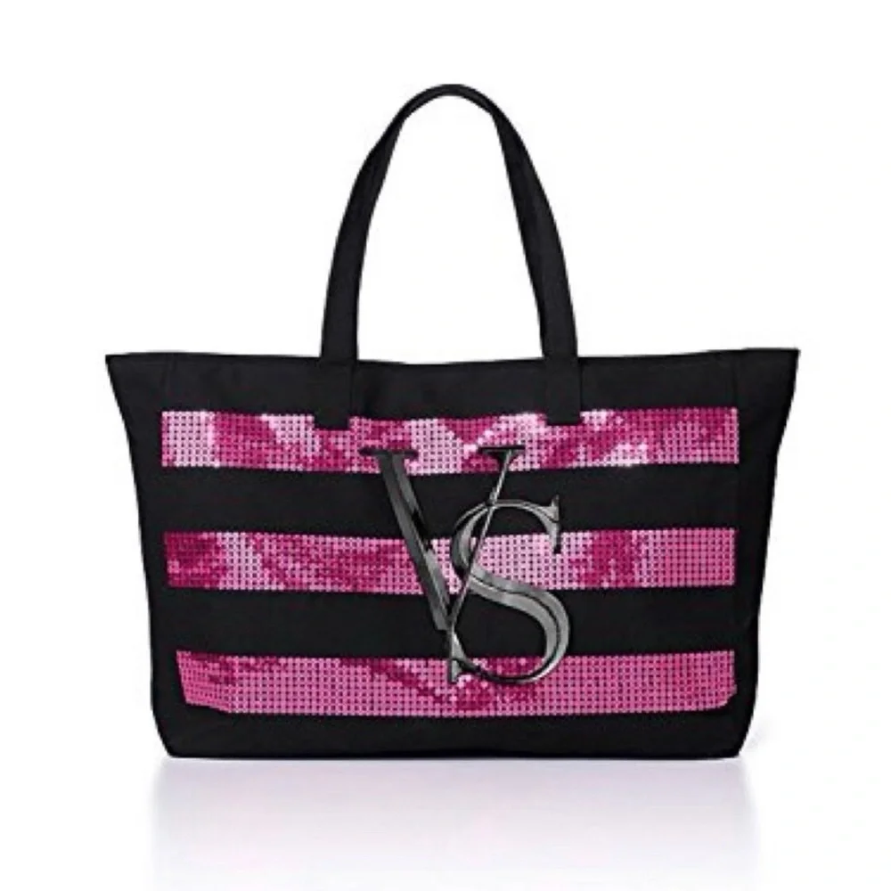 Victoria’s Secret Sequin Striped Tote Bag NWT Excellent Condition